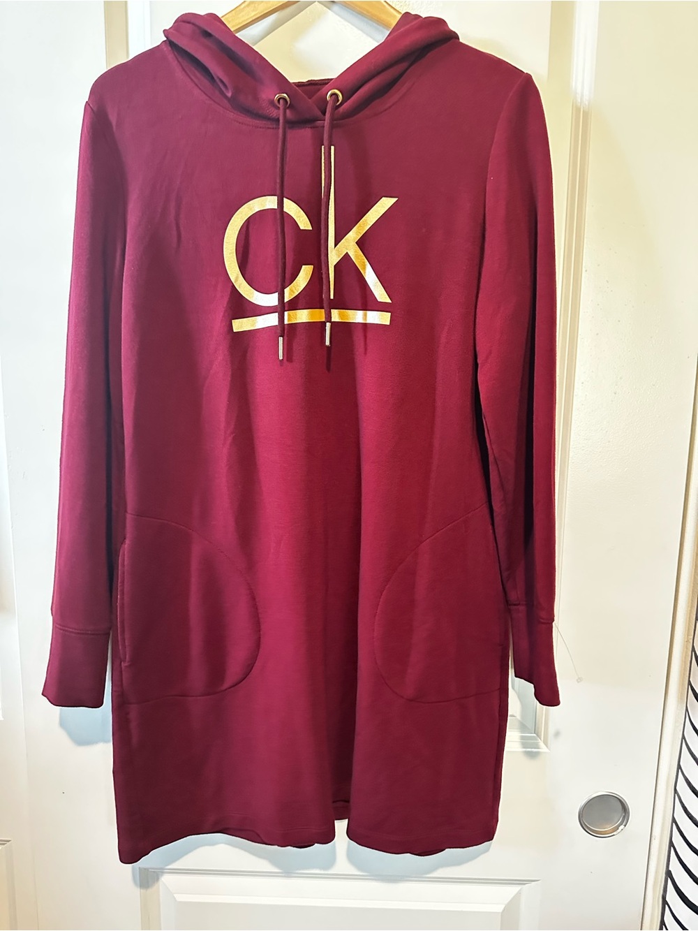Calvin Klein Maroon Hoodie Dress with Gold CK Logo